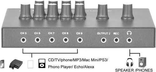 Miniatura 6 de ANLEON MX400 Mezclador de línea mono de 4 canales de bajo ruido para guitarras y bajos teclados mezclador estéreo de 5 canales