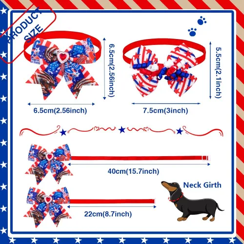 Miniatura 2 de 24 corbatines para perro del 4 de julio, pajarita para mascotas del Día de la Independencia, collar de rayas de estrellas ajustable, pajarita