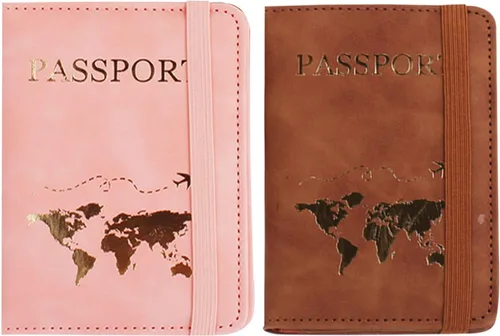 Juego de regalo de fundas de pasaporte y etiquetas de equipaje para el señor y la señora, titular del pasaporte de pareja para luna de miel, Marrón,