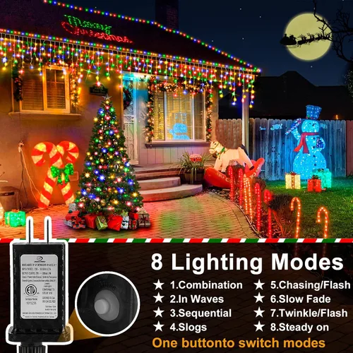 Miniatura 2 de Luces de Navidad para exteriores, 49 pies, 480 luces LED para exteriores, 90 tiras de luces de carámbano con 8 modos, temporizador impermeable