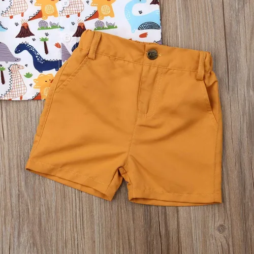 Miniatura 31 de Conjunto de camisa de manga corta con botones y pantalones cortos casuales con diseño de flamingo, para bebés y niños de 1 a 6 años, atuendos