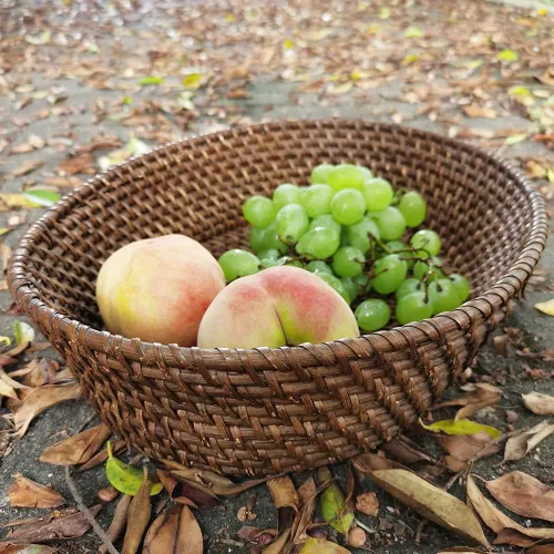 Miniatura 5 de Cesta ovalada de ratán de 14 pulgadas, bandeja de mimbre hecha a mano con lados elevados de 3.5 pulgadas, cuenco grande de frutas de ratán