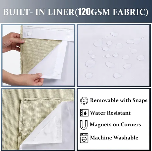 Miniatura 3 de Yimobra Juego de cortinas de ducha de tejido gofre con forro de tela a presión, tela pesada con 12 ganchos, impermeable y lavable, ventana superior