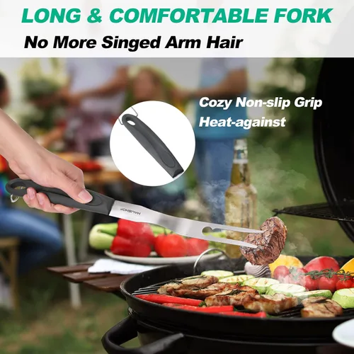 Miniatura 5 de HAUSHOF Accesorios para Parrilla Grandes de Servicio Pesado, Juego de Barbacoa, Regalos para Hombres y Mujeres - Espátula, Tenedor y Pinzas de Acero