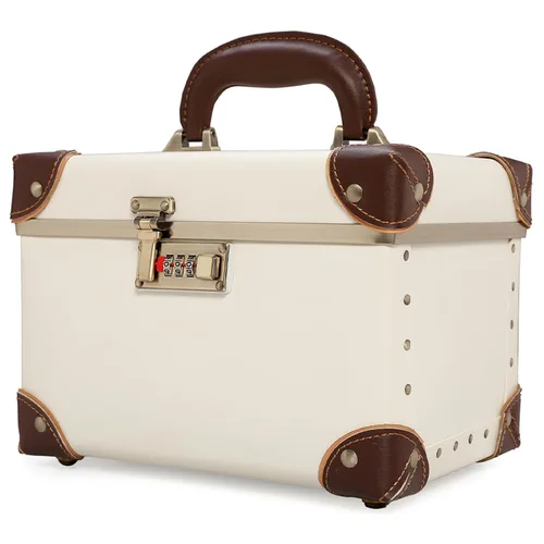 Miniatura 12 de urecity Estuche de maquillaje vintage de piel artificial, organizador profesional de cosméticos con cerradura de combinación de metal, caja