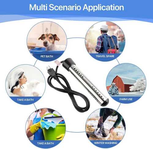 Miniatura 8 de Calentador de agua de inmersión de 2000 W con protector 304 SS calienta rápidamente hasta 5 galones de agua en minutos, calentador de agua portátil