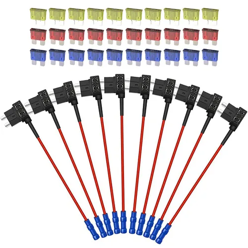 Paquete de 10 adaptadores de fusible de 12 V para automóvil Add-A-Circuit, soporte de cuchilla ATO ATC APR ATS estándar con fusible de hoja de 10A