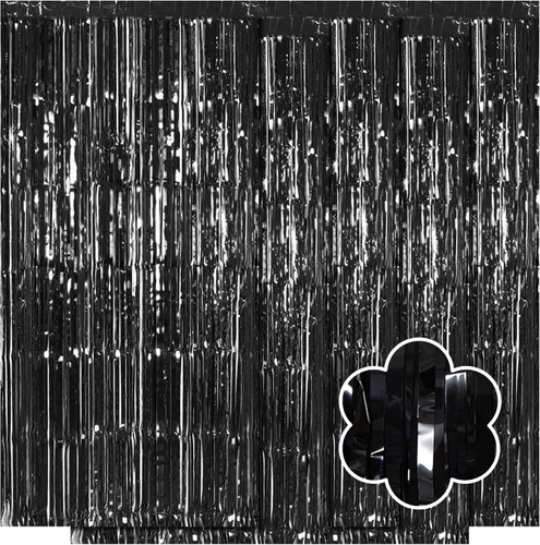 Paquete de 5 cortinas de papel de aluminio negro de 3.2 x 9.8 pies, cortinas de oropel metálico con flecos, telón de fondo para cabina de fotos,
