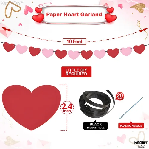Miniatura 2 de KatchOn, Guirnalda de corazones de fieltro con estampado rojo – 10 pies, sin bricolaje Decoraciones del día de San Valentín Decoración