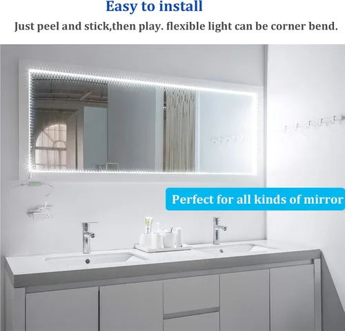 Miniatura 4 de WOBANE - Tira de luces LED blancas, kit de tira de luz LED regulable, 16.4 pies de luces en cinta flexible para dormitorio, cocina, debajo