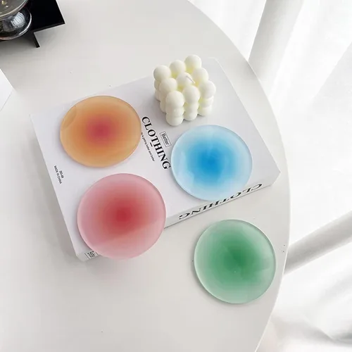 Miniatura 3 de Posavasos acrílicos antideslizantes coloridos, paquete de 4 posavasos redondos de 3.8 pulgadas, impermeables, resistentes al calor, reutilizables