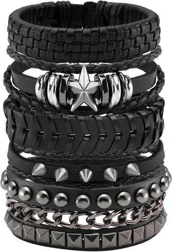 Miniatura 7 de Eigso Pulseras de cuero punk con tachuelas para hombres y mujeres, estilo clásico retro de los años 80, remaches, pulseras para hombre y mujer