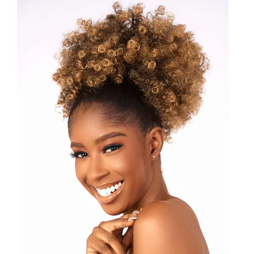Miniatura 15 de Extensión de cola de caballo rizada con cordón Afro Puff para mujeres negras, extensiones de cabello sintético corto afro Kinkys rizado, extensión