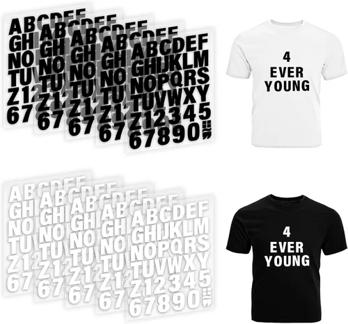 Miniatura 9 de Letras termoadhesivas para ropa, 5 hojas, 215 piezas de vinilo de transferencia de calor de poliuretano negro, calcomanías de alfabeto y números