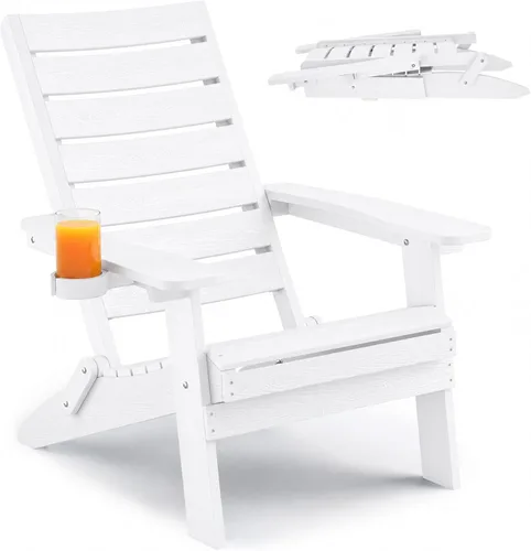 Miniatura 9 de YEFU Sillas Adirondack plegables para exteriores: silla de gran tamaño para hoguera resistente con respaldo de arco cómodo y soporte para tazas