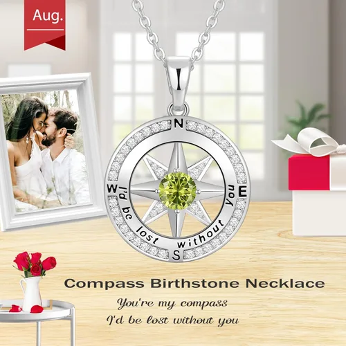 Miniatura 9 de Peeshow Collar para mujer, brújula, piedra natal, joyería de cumpleaños, aniversario, ideas para su novia, regalo romántico de amor en Navidad, día