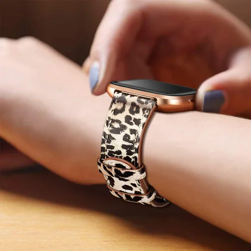 Miniatura 2 de Fintie Correas compatibles con Fitbit Versa 2 1 y Lite Edition, correa de repuesto de cuero genuino, correa de repuesto de leopardo clásico