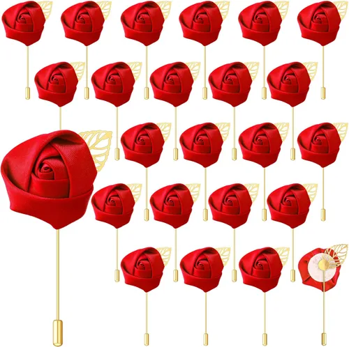 Miniatura 8 de Zeyune 24 piezas de bolsillo para ojales de boda Boutonniere Rose Boutonniere para hombres, bodas y fiestas de graduación (azul)