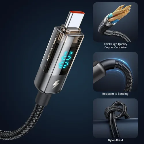 Miniatura 6 de mcdodo Cable de carga USB C a USB C, cable de datos transparente, PD de 100 W, cargador digital, apagado automático, protección de doble núcleo
