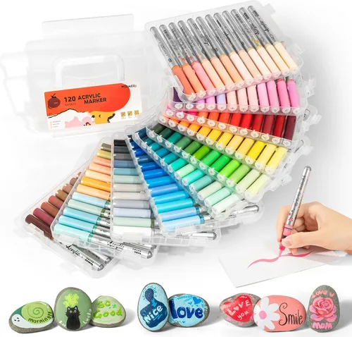 Marcadores de pintura acrílica Woomer 120 colores Auto Flow Brush Pens | Lightweight, Good-Coverage Acrylic Ink for Smooth Layers + Easy Corrections