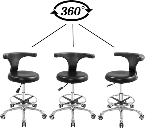 Miniatura 4 de Taburete rodante, silla de trabajo ajustable con ruedas y respaldo, resistente, para oficina, cocina, médico, dentista, tienda, laboratorio y hogar