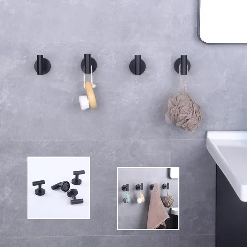 Miniatura 8 de GERZWY Gancho de baño negro mate para abrigos, SUS 304 de acero inoxidable para toalla/bata, gancho para ropa para baño, cocina, estilo moderno
