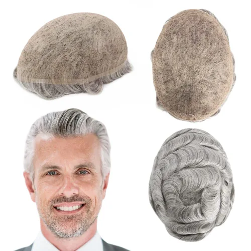 Miniatura 10 de HAIR NATURE Toupee para hombres, sistemas de reemplazo de cabello humano, piezas de cabello rubio de encaje francés completo 8x10#22R