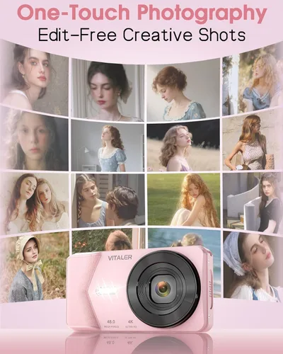 Miniatura 6 de Cámara digital, cámara de enfoque automático de 48 MP, cámara 4K para fotografía con tarjeta de 32 GB, cámara digital compacta portátil de punto