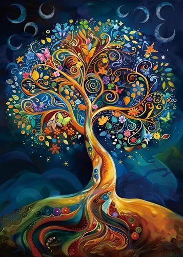 Miniatura 9 de Rompecabezas de 1000 piezas de casa del árbol de mariposa para adultos, rompecabezas de fantasía, colorido árbol de casa de plantas