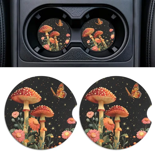 Miniatura 34 de Paquete de 2 posavasos de cerámica para portavasos de automóvil, 2.56 pulgadas, antideslizantes, absorbentes, con base de corcho y muesca