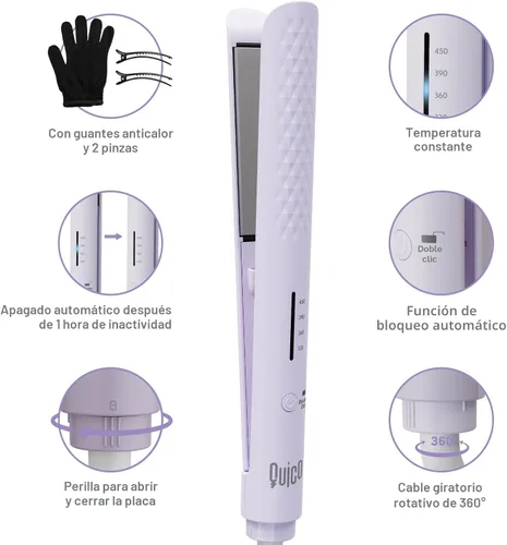 Miniatura 9 de Quico Plancha para el cabello, alisadora de cabello de viaje global de 110-240 V para mujeres, calentamiento rápido en 15 segundos, plancha plana