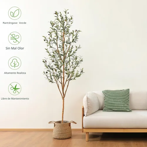 Miniatura 2 de Kazeila Árbol de olivo artificial de 7 pies de alto, planta de seda sintética para decoración del hogar y la oficina, árbol en maceta falso