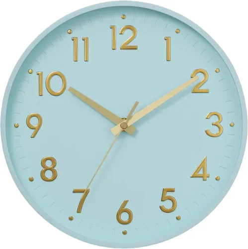 Miniatura 11 de Reloj de pared Mosewa de 20 cm, moderno, analógico, silencioso, sin tictac, funciona con pilas, decorativo para cocina, dormitorio, oficina (dorado)