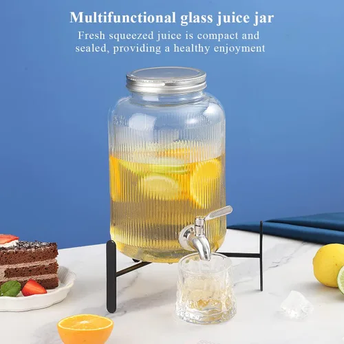 Miniatura 3 de Berglander Dispensador de bebidas de vidrio para refrigerador, dispensador de bebidas de 1 galón con grifo de acero inoxidable a prueba de fugas