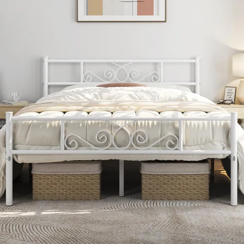 Miniatura 10 de Yaheetech - Base de cama, plataforma clásica de metal con cabecera y estribo - base de colchón con diseño floral para adultos, niñas, niños - Negro