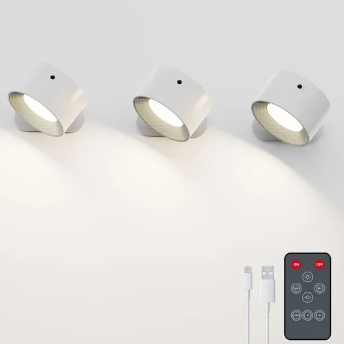 Miniatura 13 de Deyagoo 2PACK Lámpara de pared LED con control remoto - Lámpara de pared recargable, 3 colores y 3 niveles de brillo, cabezal giratorio magnético