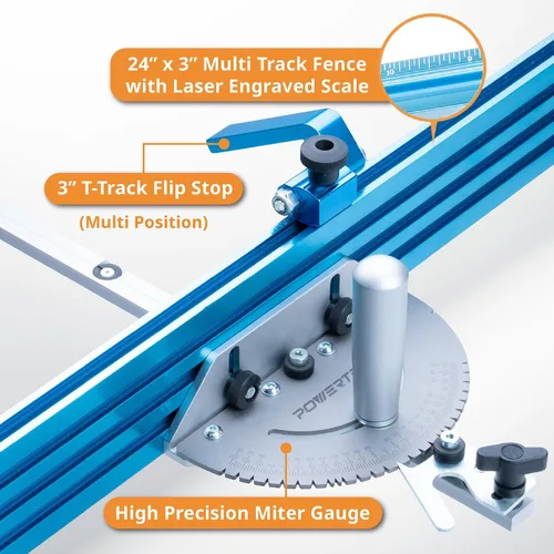 Miniatura 3 de POWERTEC Sistema de calibre de inglete de sierra de mesa de precisión con 27 topes angulares y barra de inglete ranurada en T de 3/4 x 3/8 pulgadas