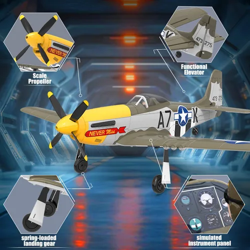 Miniatura 3 de VOLANTEXRC Aviones RC sin escobillas para adultos, 4 canales RTF P-51 Mustang RC Avión de combate, giroscopio de 6 ejes, 3 modos de vuelo