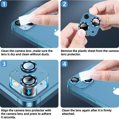 Miniatura 7 de Korecase - Protector de lente de cámara para iPhone 13/iPhone 13 Mini, protector de lente de cámara de vidrio templado de metal, película de lente