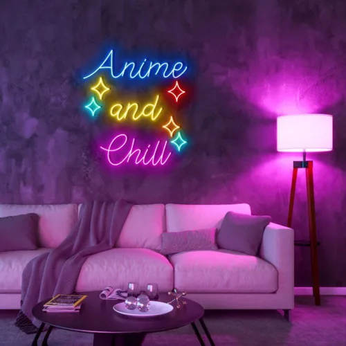 Miniatura 3 de Letreros de neón personalizados de Anime and Chill para decoración de pared, letrero de luz LED rosa para sala de juegos, fiesta, bar, tamaño: 18