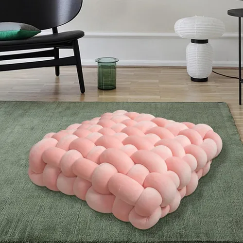 Miniatura 15 de Almohada decorativa cuadrada con nudo de 13 pulgadas, almohada anudada de terciopelo negro, almohada de piso de 8 bolas para sala de estar, ventana