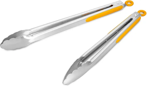 Miniatura 16 de Pinzas de cocina de acero inoxidable 304, juego de 2 pinzas resistentes de 9 y 12 pulgadas para asar a la parrilla, con bloqueo cepillado y agarre