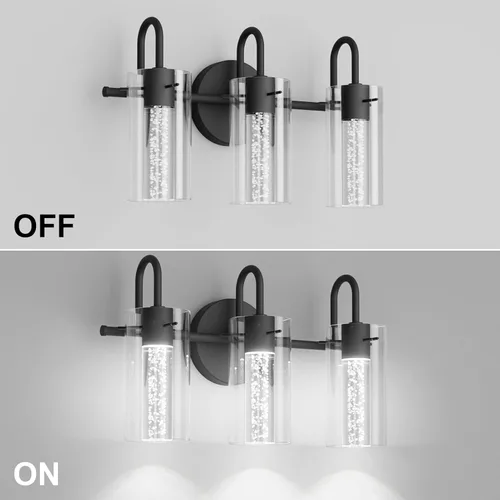 Miniatura 6 de Aipsun Lámparas de baño, luces negras de tocador con cristal de burbujas, 3 luces LED modernas, accesorios de iluminación de pared de baño sobre