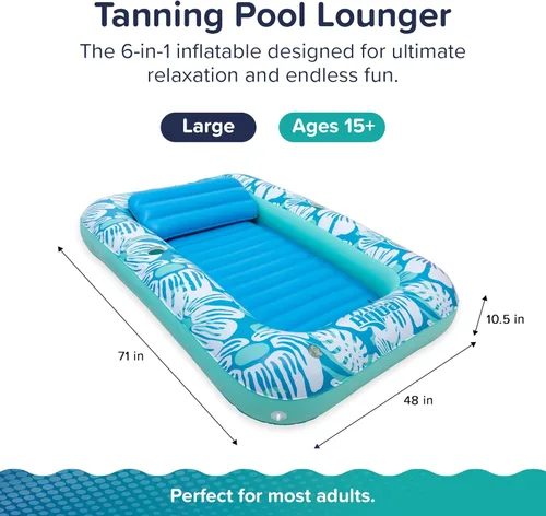 Miniatura 2 de Aqua Inflatable Tanning Pool Lounger, Premium Pool Float with Cupholders and Removeable Pillow for Relaxation and Fun