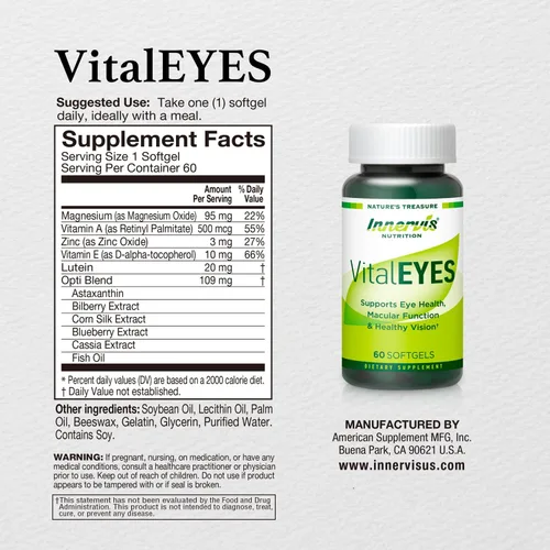 Miniatura 6 de VitalEYES - Luteína de alta potencia 20 mg y astaxantina, apoyo para la visión macular y clara, vitaminas A, E, zinc, magnesio, suplemento ocular