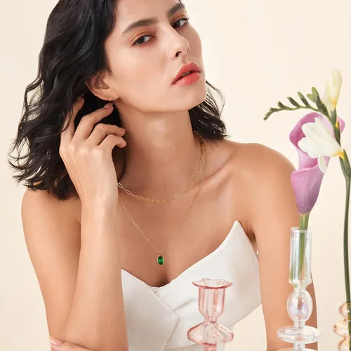Miniatura 2 de Vrsilver Collares de oro en capas para mujer, collar de oro sólido sobre piedra natal para mujer, gargantilla de cadena con clip en capas