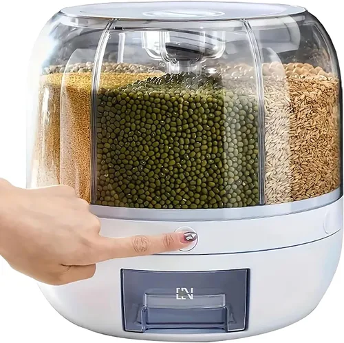 Contenedor giratorio de almacenamiento de granos, dispensador de arroz, recipiente de arroz de 6 compartimentos, dispensador de alimentos giratorio