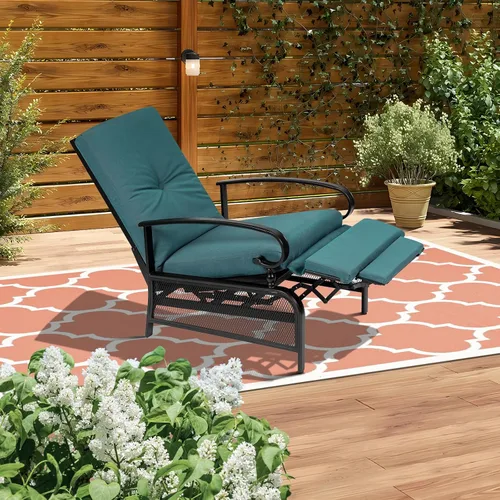 Miniatura 7 de Sillón ajustable para patio, sillón reclinable de metal automático con cojines extraíbles, color azul