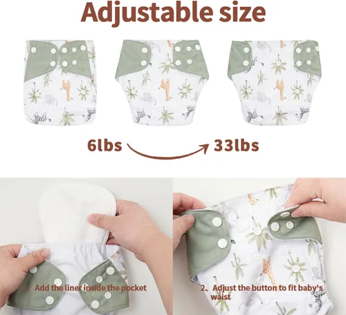 Miniatura 3 de HappyFlute 9 juegos de pañales de tela de bolsillo para recién nacido, ajustables y reutilizables para bebés niños y niñas (6-33 libras, 0-3 años)