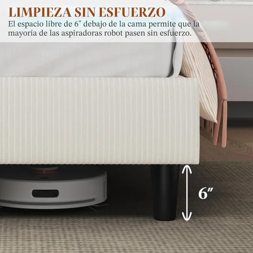 Miniatura 5 de Yaheetech Estructuras de Cama Queen con Cabecero Ajustable, Cabecero Tapizado de Tela de Chenilla/Cama de Plataforma, Estructura de Cama